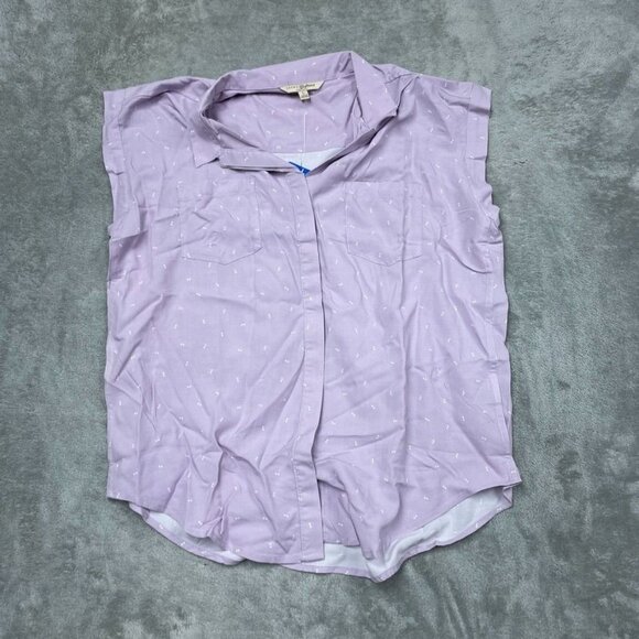 Jachs Girlfriend Lavender Sleeveless Button-Up Shirt L Polka Dot Print a1519 - Picture 2 of 8